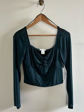 NWT Teal Mesh cropped corset like top- L
